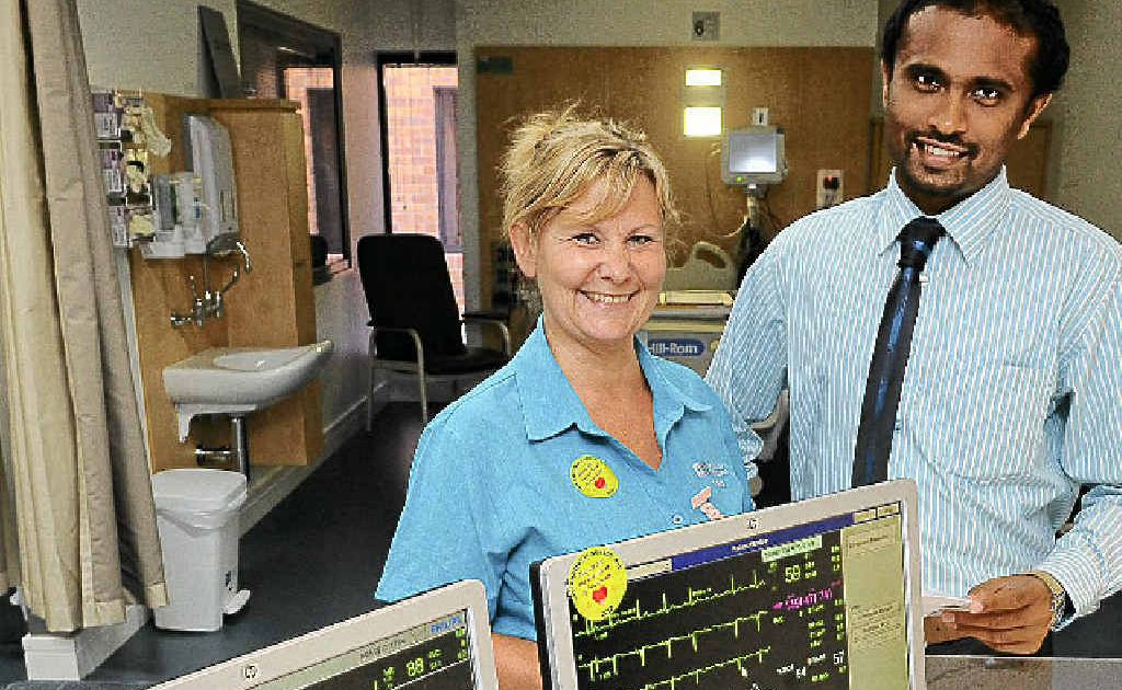 Coronary Care Unit registered nurse Lynn Leisk and Dr Geeth Weerasooriya are pleased with the announced Federal Government funding to upgrade cardiac services. Coronary Care Unit registered nurse Lynn Leisk and Dr Geeth Weerasooriya are pleased with the announced Federal Government funding to upgrade cardiac services.