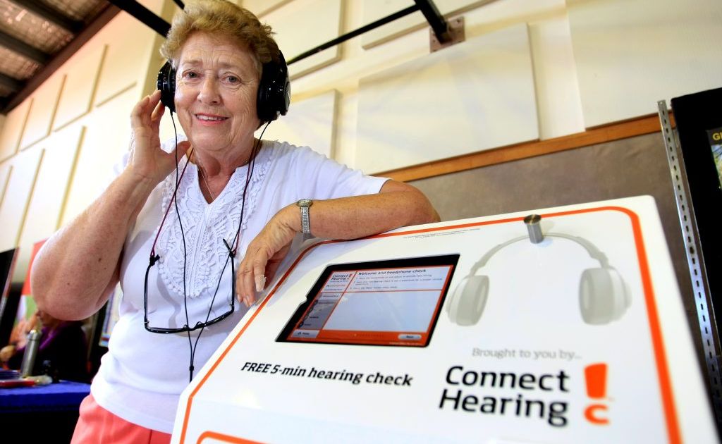 Rita Fortune tests her hearing at the Seniors Expo. Rita Fortune tests her hearing at the Seniors Expo.