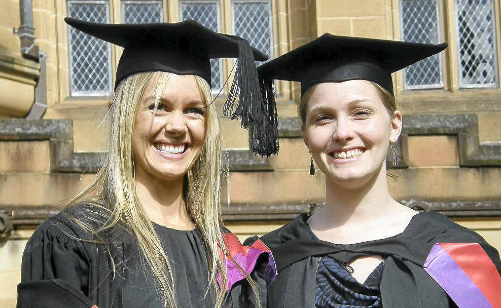 Kate Pritchard and Bec Abrahall celebrated on their graduation day the same way they studied – together. Kate Pritchard and Bec Abrahall celebrated on their graduation day the same way they studied – together.