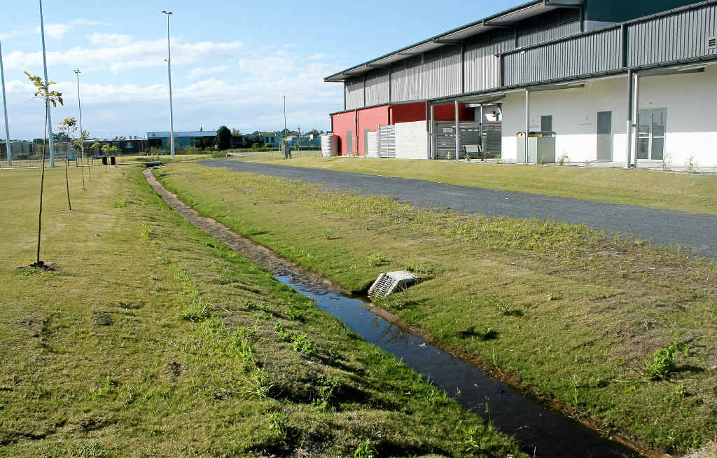 DRAIN ON RESOURCES: The rear of the Sports Complex shows the problems faced with water removal on the playing fields. DRAIN ON RESOURCES: The rear of the Sports Complex shows the problems faced with water removal on the playing fields.