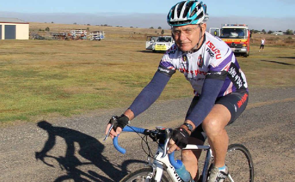 Being the oldest rider on the ride Rusty Hall says you’re never too old as he prepares to leave Killarney on Day 4 of the QFRS Bike 4 Burns fundraiser. Being the oldest rider on the ride Rusty Hall says you’re never too old as he prepares to leave Killarney on Day 4 of the QFRS Bike 4 Burns fundraiser.