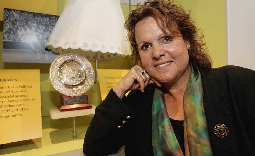Tennis champion Evonne Goolagong-Cawley poses with her Wimbledon trophies at the National Museum of Australia in Canberra. Tennis champion Evonne Goolagong-Cawley poses with her Wimbledon trophies at the National Museum of Australia in Canberra.