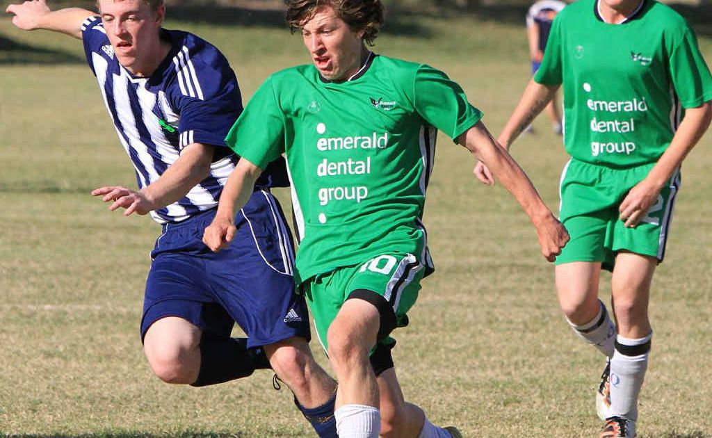 Emerald Eagles reserves track down possession against Clinton at the weekend. Emerald Eagles reserves track down possession against Clinton at the weekend.