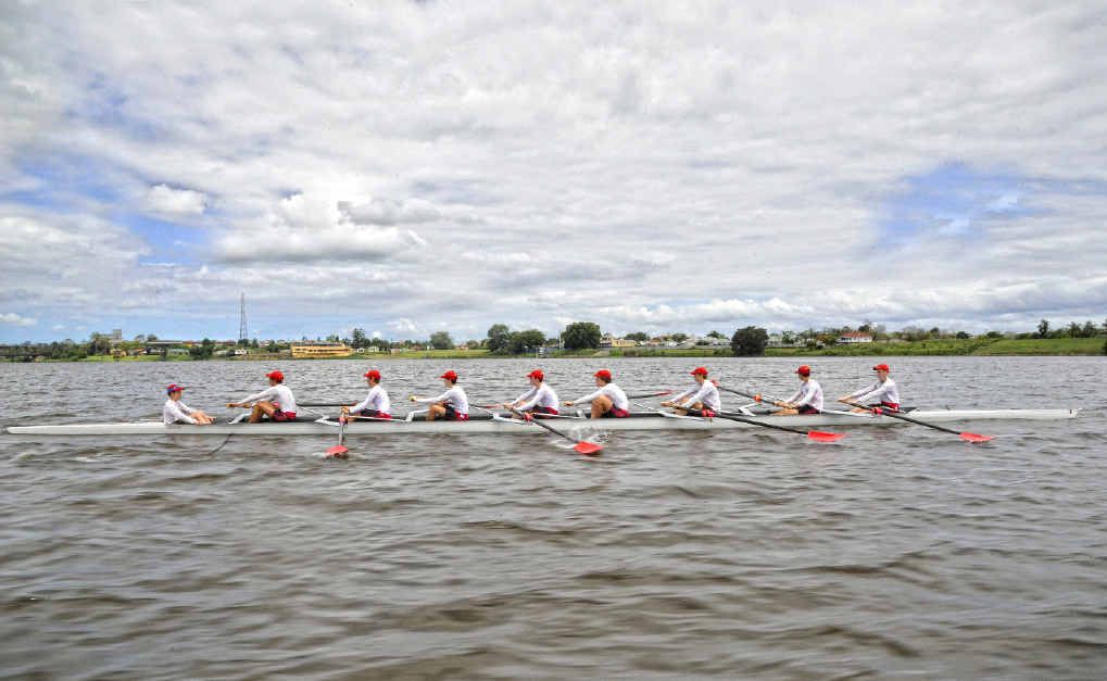 The Gregory Terrace junior eights boys during a training session for the Head of the River Regatta. The Gregory Terrace junior eights boys during a training session for the Head of the River Regatta.