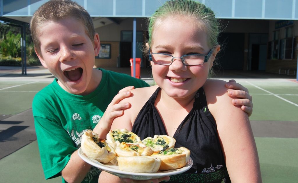 Tyrone Lambert and Zoey O’Connor tuck in to the green cuisine at Bogangar Public School’s Green day. Tyrone Lambert and Zoey O’Connor tuck in to the green cuisine at Bogangar Public School’s Green day.