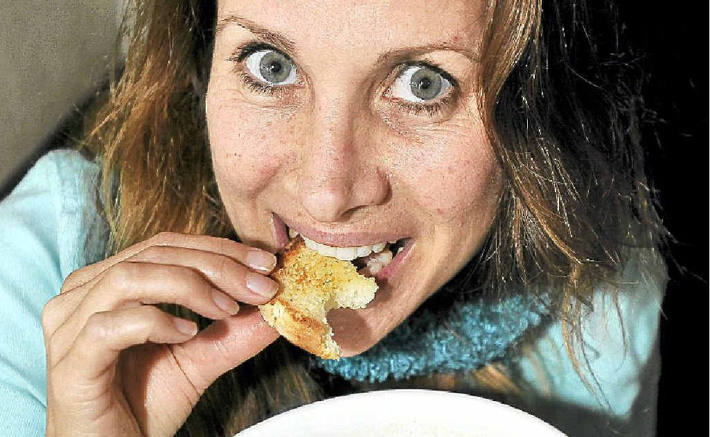 Louise Kahj enjoys a warming soup at Dragonfly Cafe in Lismore. Louise Kahj enjoys a warming soup at Dragonfly Cafe in Lismore.