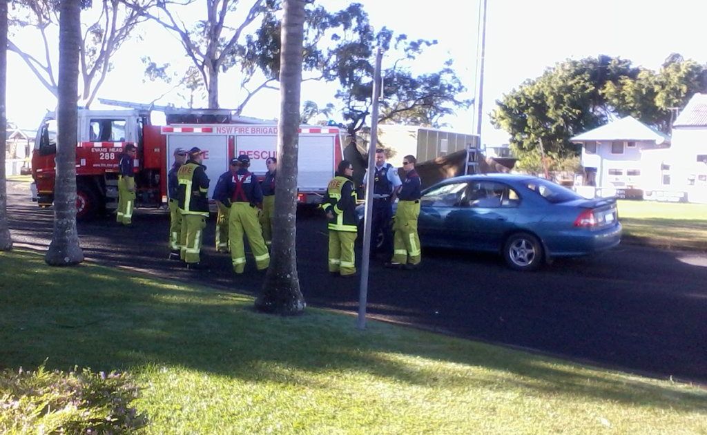 Emergency service workers at the scene of a fatal accident at Evans Head this morning Emergency service workers at the scene of a fatal accident at Evans Head this morning