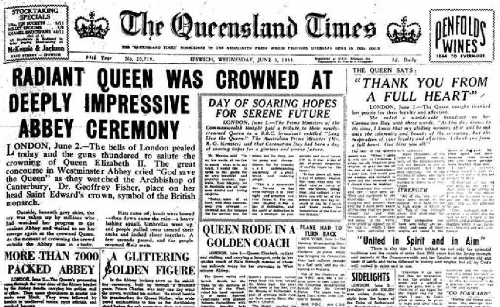 Coverage of the Queen’s coronation dominated the front and inside pages of the QT on Wednesday, June 3, 1953. The paper reported that a ‘spontaneous enthusiasm’ gripped locals. Coverage of the Queen’s coronation dominated the front and inside pages of the QT on Wednesday, June 3, 1953. The paper reported that a ‘spontaneous enthusiasm’ gripped locals.