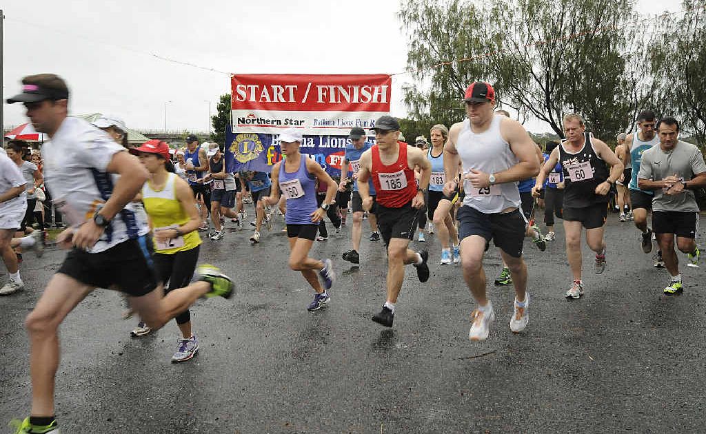 It was all go at the start of the 10km run as the rain came down at Missingham Park in Ballina for the Lions fun run. It was all go at the start of the 10km run as the rain came down at Missingham Park in Ballina for the Lions fun run.
