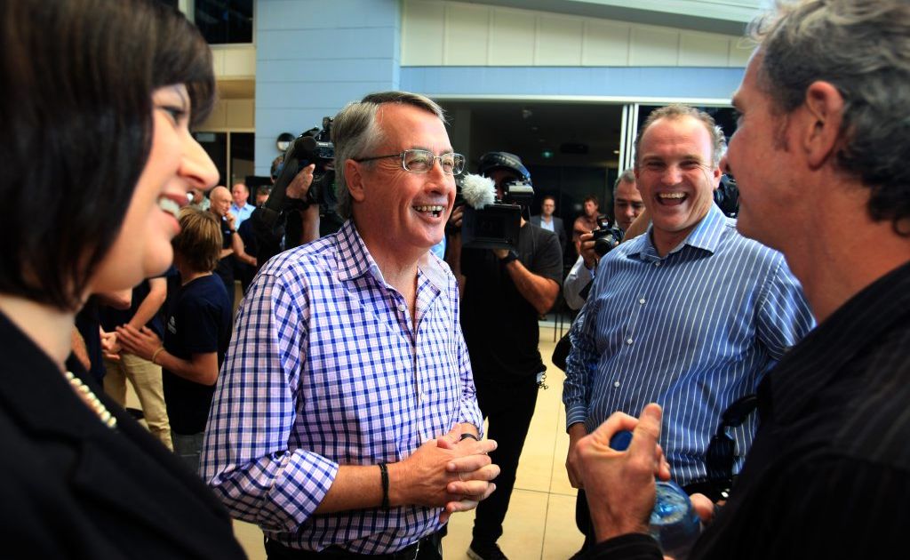 Wayne Swan and Justine Elliot talk to Mark Richards (Right) with Andrew Stark. Wayne Swan and Justine Elliot talk to Mark Richards (Right) with Andrew Stark.