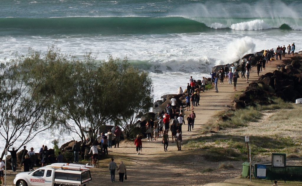 Onlookers and surfers gathered to watch as a resurgent Kirra Point swelled last week. Onlookers and surfers gathered to watch as a resurgent Kirra Point swelled last week.