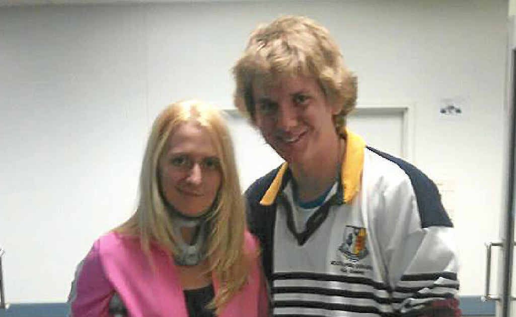 Katie McKean with brother Kurtis Ensbey as she takes her first few steps after the accident and (inset) how we reported the incident when it happened. Katie McKean with brother Kurtis Ensbey as she takes her first few steps after the accident and (inset) how we reported the incident when it happened.