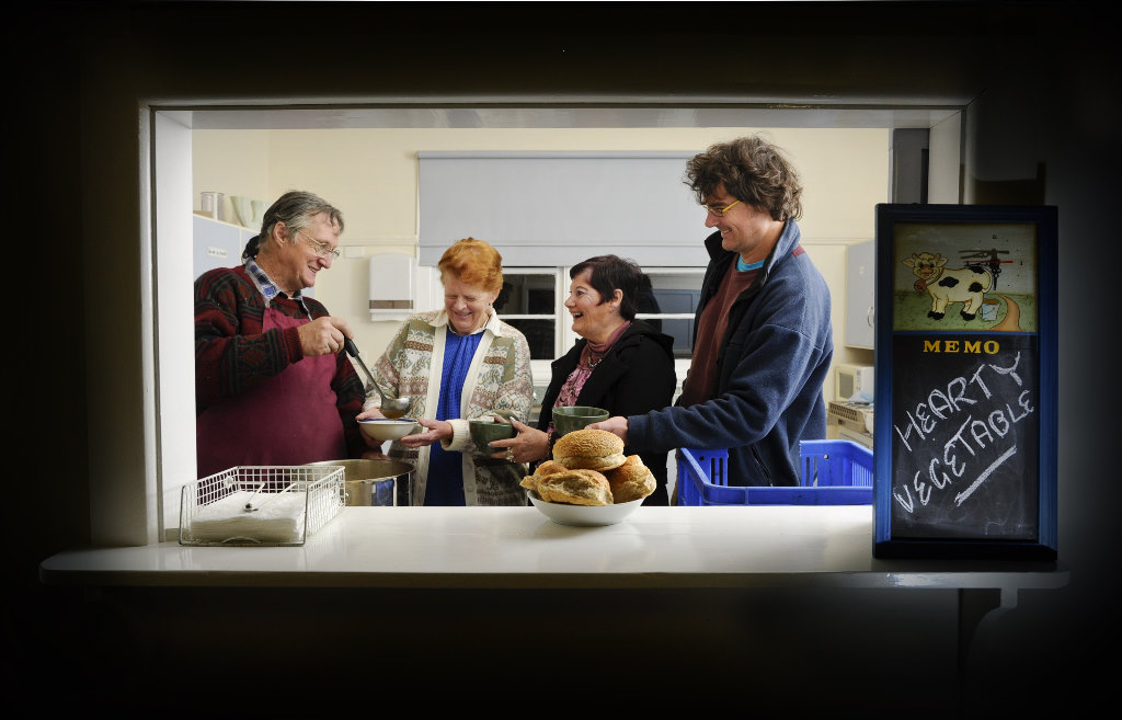 Volunteers David Lorenzo, Dorothy Loyden, Judy Anderson and Leon Ankersmit serve up some soup at the Maclean Soup Kitchen - run on a Monday night by the Maclean Presbyterian Church. Volunteers David Lorenzo, Dorothy Loyden, Judy Anderson and Leon Ankersmit serve up some soup at the Maclean Soup Kitchen - run on a Monday night by the Maclean Presbyterian Church.