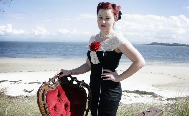 Pin Up Girl Jade Halley sits in style in front of the Bribie Island backdrop. Photo Vicki Wood / Caboolture News Pin Up Girl Jade Halley sits in style in front of the Bribie Island backdrop. Photo Vicki Wood / Caboolture News
