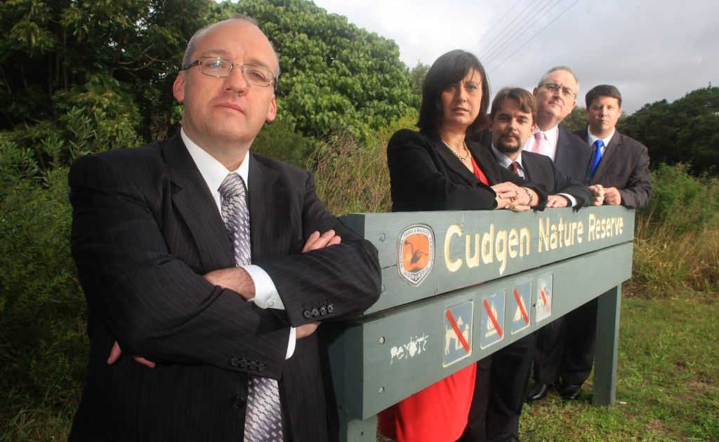 Luke Foley, Justine Elliot, Michael Armstrong, Walt Secord and Reece Byrnes gathered at Cudgen Nature Reserve over concerns about hunting laws. Luke Foley, Justine Elliot, Michael Armstrong, Walt Secord and Reece Byrnes gathered at Cudgen Nature Reserve over concerns about hunting laws.
