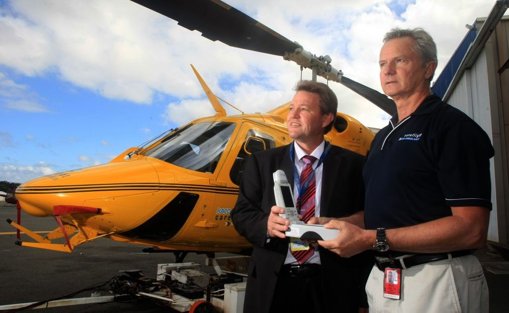 Mark Volling and Dr Allen MacKillop are thrilled about the chopper's new high-flying equipment. Mark Volling and Dr Allen MacKillop are thrilled about the chopper's new high-flying equipment.