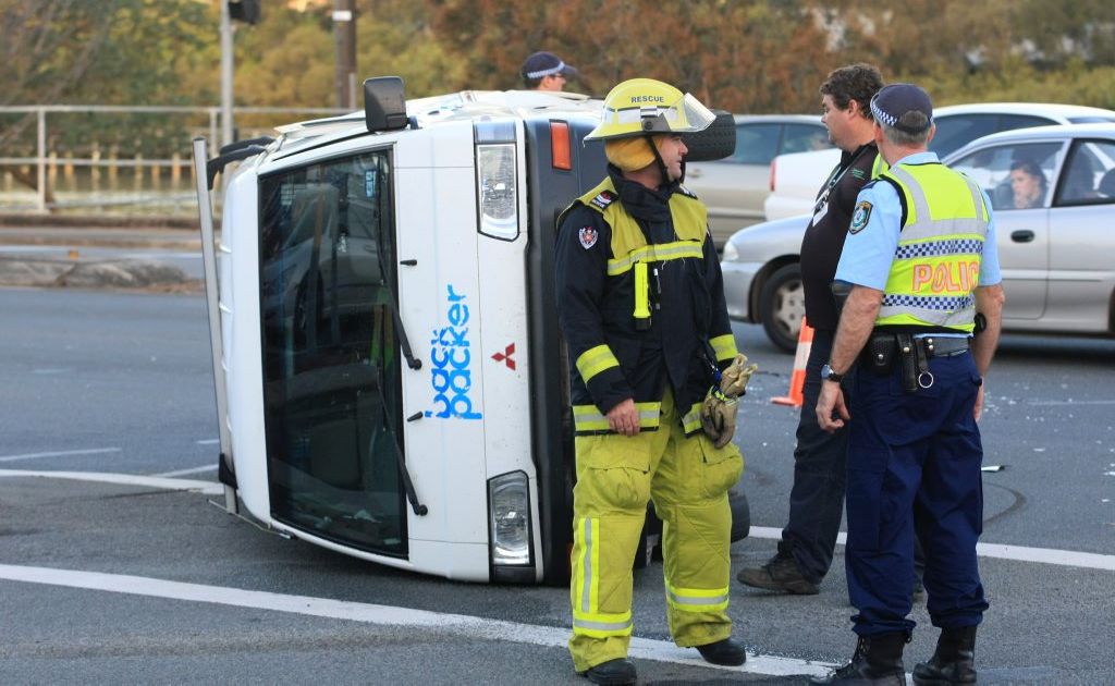 Authorities were on scene after a car rolled onto its side. Authorities were on scene after a car rolled onto its side.