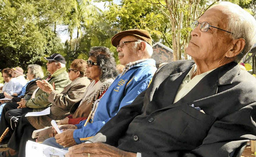 Yaegl Elder Uncle Kevin Randall and other elders watch over the launch of their Yaygirr Language Dictionary at the Maclean Tafe Campus on Friday. Yaegl Elder Uncle Kevin Randall and other elders watch over the launch of their Yaygirr Language Dictionary at the Maclean Tafe Campus on Friday.
