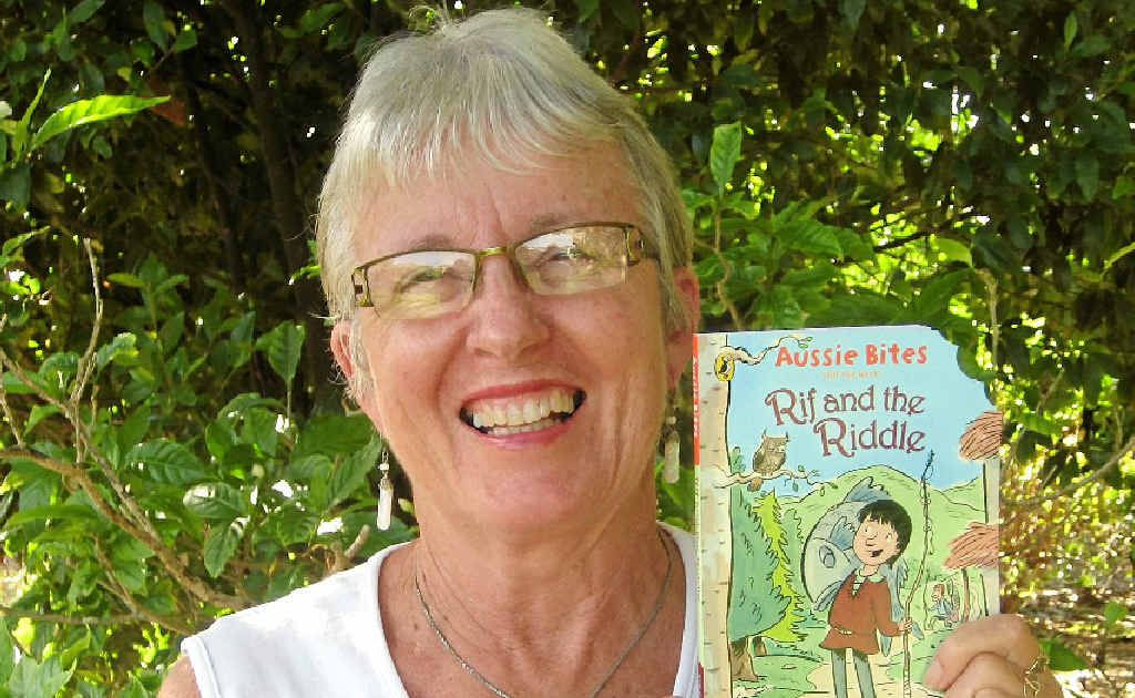 Iluka author Sue Cason with her book Rif and the Riddle. Iluka author Sue Cason with her book Rif and the Riddle.