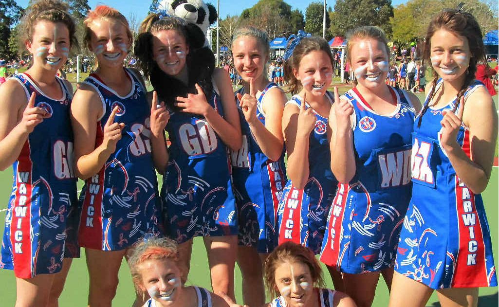 The Warwick Under 14 netball team won the Darling Downs Interdistrict Netball finals in Toowoomba on Sunday. (Back from left) Bec Lane, Sarah Mantova, Dimity Brackin, Leah Blakemore, Ella Harrison, Mikayla Rolfe, Bella Hoffman (front) Meg Eastwell and Jourdan Ellery. The Warwick Under 14 netball team won the Darling Downs Interdistrict Netball finals in Toowoomba on Sunday. (Back from left) Bec Lane, Sarah Mantova, Dimity Brackin, Leah Blakemore, Ella Harrison, Mikayla Rolfe, Bella Hoffman (front) Meg Eastwell and Jourdan Ellery.