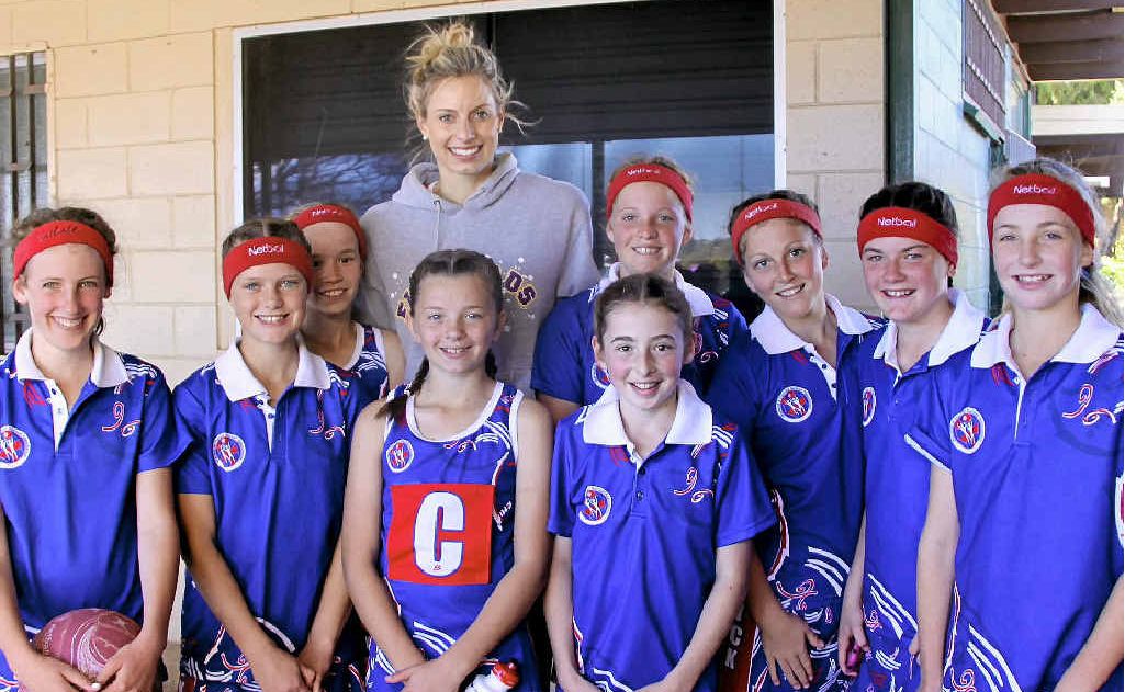 Warwick 12 years netballers Eliza Eastwell, Bronte LeSeuer, Claire Kelly, AJ Ryan, Diamonds star Laura Geitz, Hannah Duggan, Eliza McLennan, Kaitlin Wallace, Madison Burton and Lily Maw after winning the Darling Downs Inter-district competition. Warwick 12 years netballers Eliza Eastwell, Bronte LeSeuer, Claire Kelly, AJ Ryan, Diamonds star Laura Geitz, Hannah Duggan, Eliza McLennan, Kaitlin Wallace, Madison Burton and Lily Maw after winning the Darling Downs Inter-district competition.