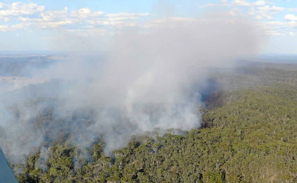 A fire burns out of control in inaccessible terrain in the Clarence Valley. A fire burns out of control in inaccessible terrain in the Clarence Valley.