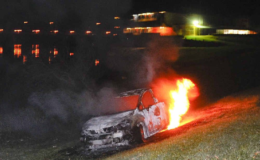 A car was set alight on the riverbank in South Grafton between Wharf St and Skinner St about 8pm on Monday. A car was set alight on the riverbank in South Grafton between Wharf St and Skinner St about 8pm on Monday.