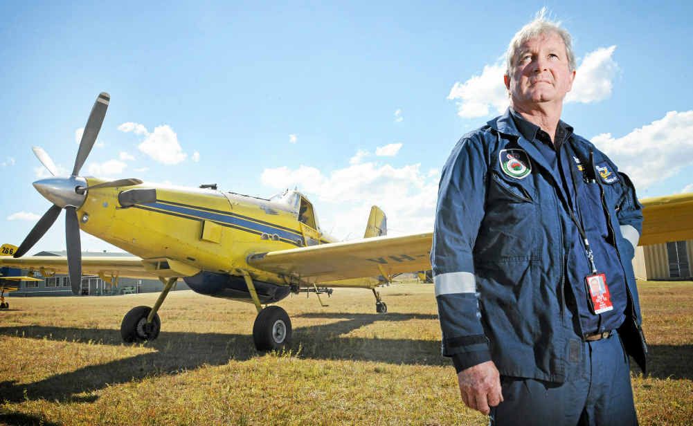 Pays Air Service water bomber pilot Paul Knight at Casino airfield after a busy weekend. Pays Air Service water bomber pilot Paul Knight at Casino airfield after a busy weekend.