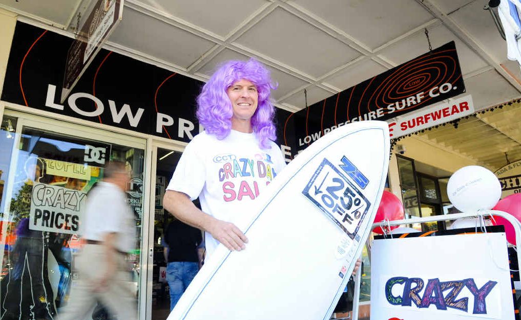 Low Pressure Surf Co’s Noel Smith went crazy for the sales yesterday. Low Pressure Surf Co’s Noel Smith went crazy for the sales yesterday.