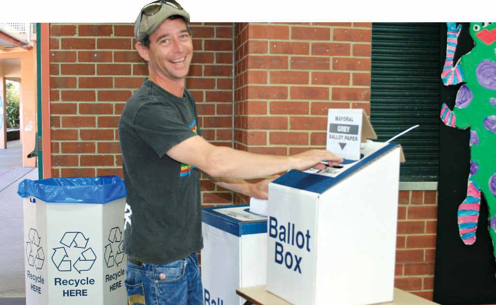 HAPPY VOTER: Joseph Kennard of Suffolk Park exercises his democratic right at Byron Bay Public School on Saturday. HAPPY VOTER: Joseph Kennard of Suffolk Park exercises his democratic right at Byron Bay Public School on Saturday.
