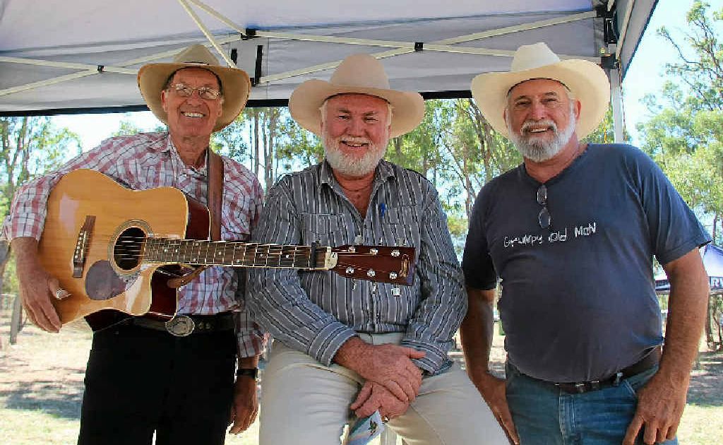 Graham Parfitt, Merv West and Peter Driscoll waiting to take to the stage at the Bony Mountain Music Festival yesterday. Graham Parfitt, Merv West and Peter Driscoll waiting to take to the stage at the Bony Mountain Music Festival yesterday.
