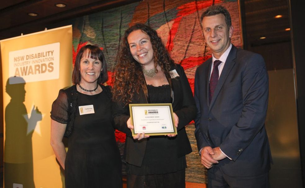 Lifebridge CEO Rebecca Mussett accepts the award for Excellence in Organisational Development. Lifebridge CEO Rebecca Mussett accepts the award for Excellence in Organisational Development.