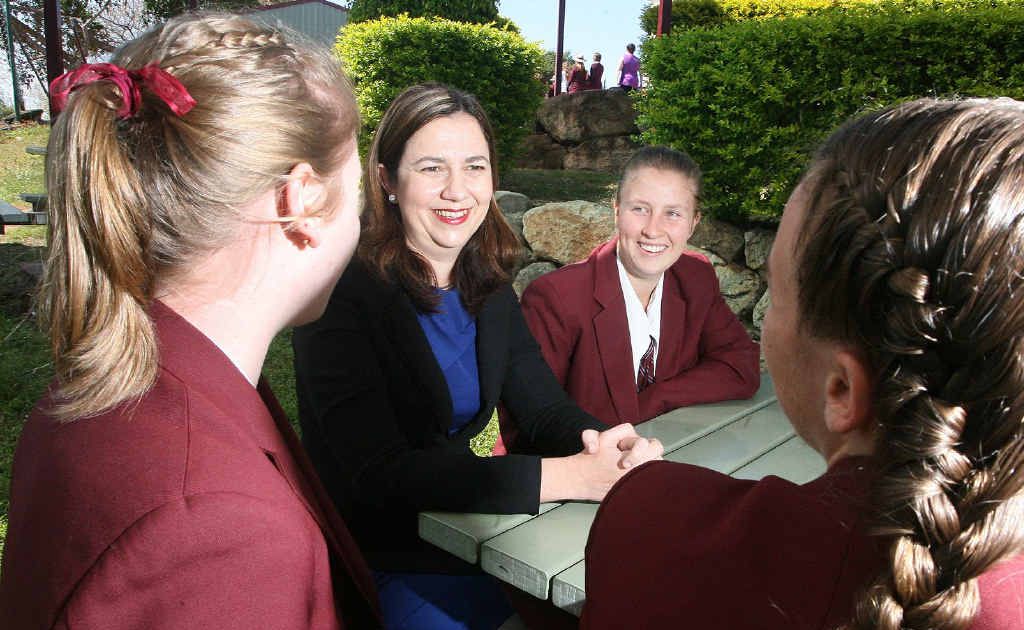Opposition Leader Annastacia Palaszczuk chats with students from her former school, St Marys. Opposition Leader Annastacia Palaszczuk chats with students from her former school, St Marys.