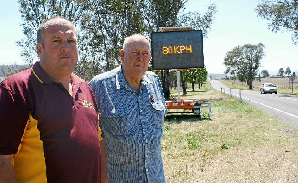 Warwick Road Safety committee secretary Andrew Gale and president Graham Buchner are pleased by the 80kmh limit. Warwick Road Safety committee secretary Andrew Gale and president Graham Buchner are pleased by the 80kmh limit.