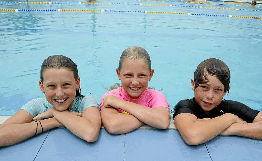 Ellen, 10 and Lauren, 8 Irwin of the Gold Coast and Abe Herbert, 11 of Grafton enjoying the Yamba Community Pool on Saturday. Photo: Debrah Novak Ellen, 10 and Lauren, 8 Irwin of the Gold Coast and Abe Herbert, 11 of Grafton enjoying the Yamba Community Pool on Saturday. Photo: Debrah Novak