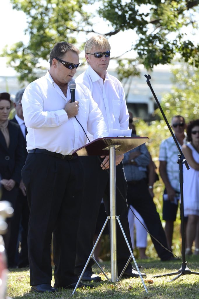 Two of Ian's brothers David and Chris Durrington give his eulogy at the memorial service for Ian Durrington held at the Maclean Showground Photo Adam Hourigan / The Daily Examiner Two of Ian's brothers David and Chris Durrington give his eulogy at the memorial service for Ian Durrington held at the Maclean Showground Photo Adam Hourigan / The Daily Examiner