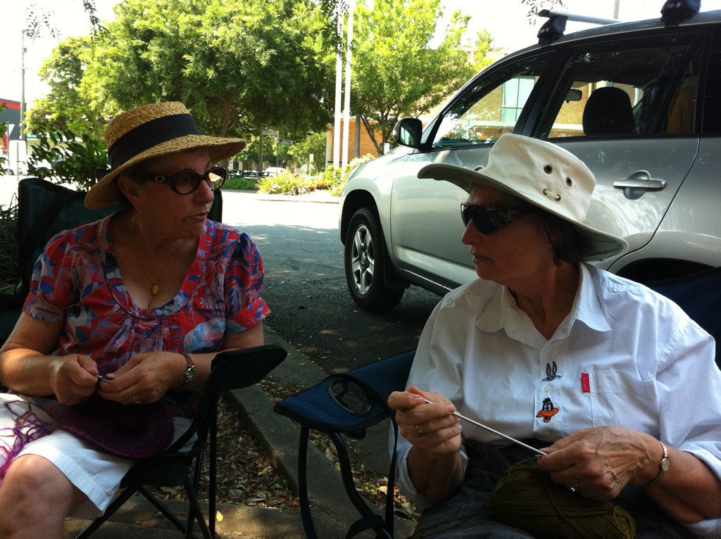 Maureen O'Shea, left, from South Grafton and Magda Mussared, from Waterview Heights knitting on the frontline of the Knitting Nannas protest against CSG outside Chris Gulaptis' office in Grafton on Friday. Maureen O'Shea, left, from South Grafton and Magda Mussared, from Waterview Heights knitting on the frontline of the Knitting Nannas protest against CSG outside Chris Gulaptis' office in Grafton on Friday.