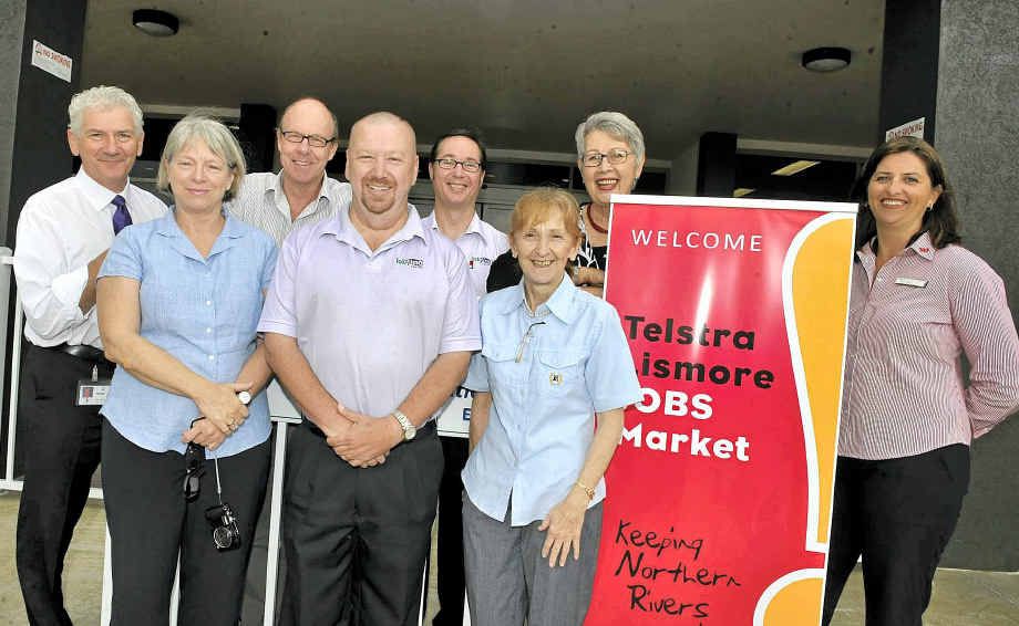 Ready for today’s Telstra Lismore Jobs Mart are (from left) Mark Batten (Lismore City Council), Chris Williams (DEEWR), Martin Mills (State Training), Michael Dawkins (Jobfind), Cameron Bracken (Jobfind), Janelle Saffin, Jenny Dowell and Nicki Taylor (Westpac). Photo: Cathy Adams Ready for today’s Telstra Lismore Jobs Mart are (from left) Mark Batten (Lismore City Council), Chris Williams (DEEWR), Martin Mills (State Training), Michael Dawkins (Jobfind), Cameron Bracken (Jobfind), Janelle Saffin, Jenny Dowell and Nicki Taylor (Westpac). Photo: Cathy Adams