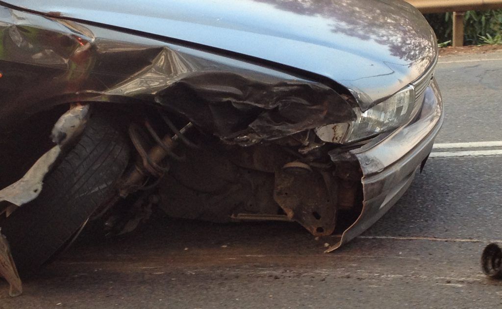 The damage on the Mitsubishi Magna involved in the collision. The damage on the Mitsubishi Magna involved in the collision.