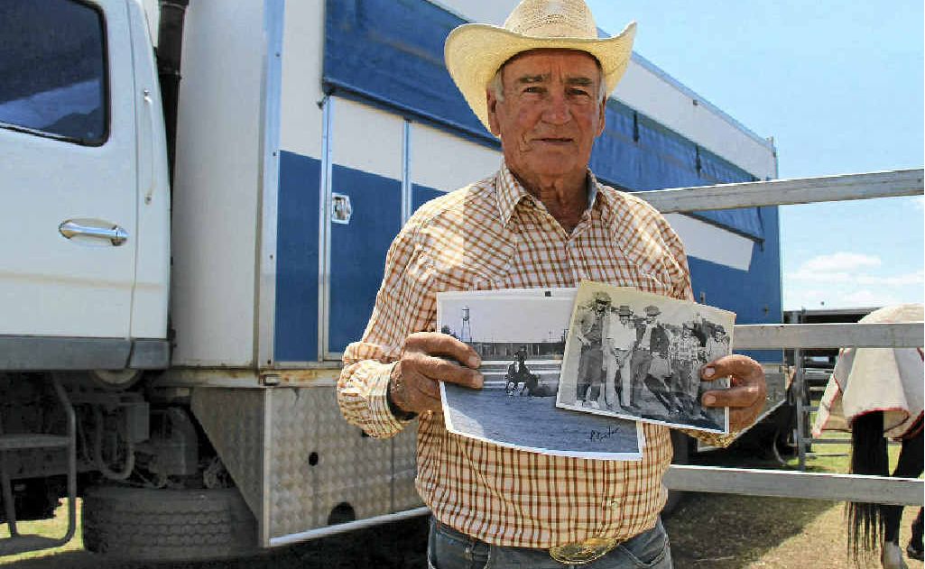 Vic Gough holding some photos of him competing at the Warwick Rodeo events in the early days. Vic Gough holding some photos of him competing at the Warwick Rodeo events in the early days.