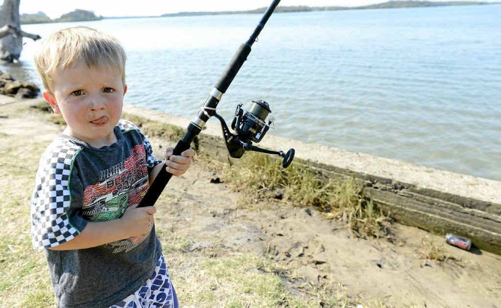 Brock Taylor, 2, joins in the fun while fishing on the Clarence River at Yamba on Saturday. Photo: Debrah Novak Brock Taylor, 2, joins in the fun while fishing on the Clarence River at Yamba on Saturday. Photo: Debrah Novak