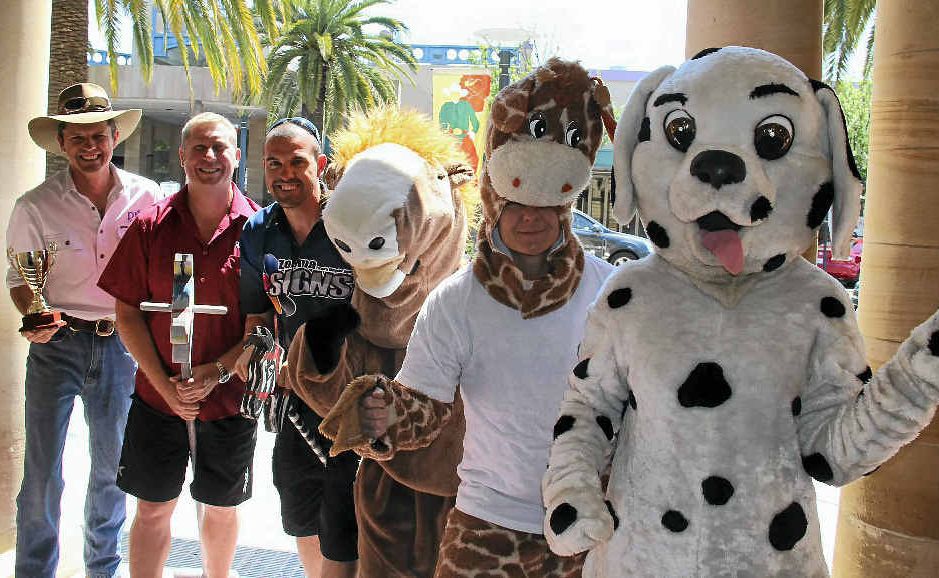 Warwick's celebrities are ready for tonight's horse race and are all chasing after the Buchner Cup. (From left) David Bishop, John Creed, Seth Jameson, Trigger the Horse, Ziggy the Giraffe and Daily Dalmatian. Warwick's celebrities are ready for tonight's horse race and are all chasing after the Buchner Cup. (From left) David Bishop, John Creed, Seth Jameson, Trigger the Horse, Ziggy the Giraffe and Daily Dalmatian.