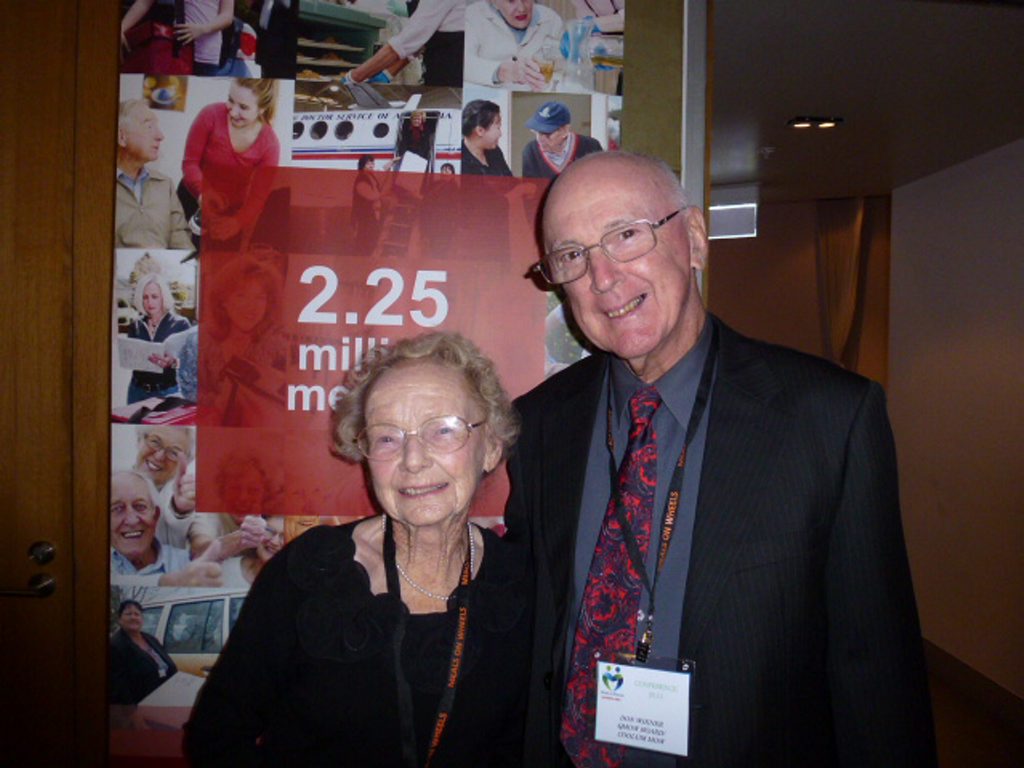 Erla Irving with Queensland Meals on Wheels president Don Wikner. Photo Contributed Erla Irving with Queensland Meals on Wheels president Don Wikner. Photo Contributed