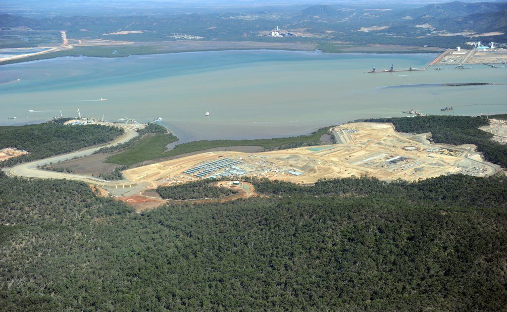 AN aerial view of the QCLNG site on Curtis Island. AN aerial view of the QCLNG site on Curtis Island.