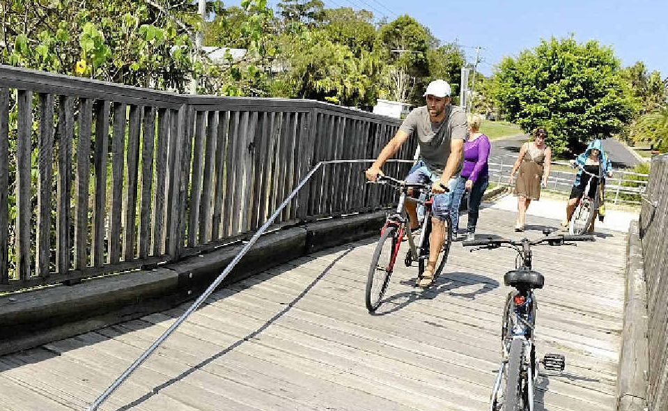 MINDLESS VANDALISM: The latest section of railing to be damaged on the Helen St bridge. MINDLESS VANDALISM: The latest section of railing to be damaged on the Helen St bridge.