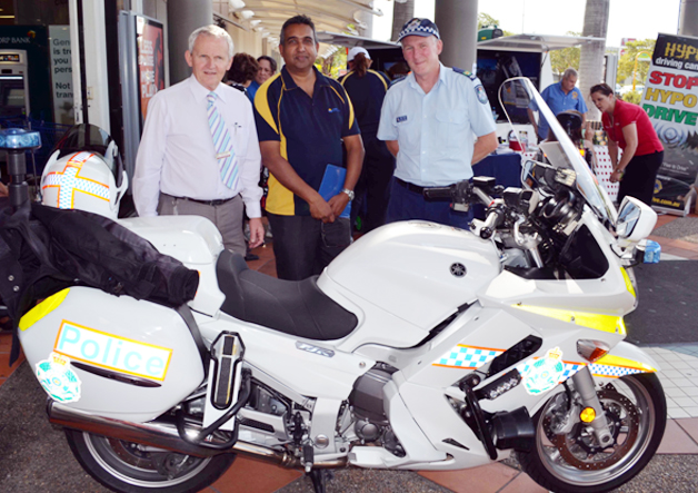 Cr Russell Lutton, Deva Naiker and Scott Lacey at The Grand Plaza Road Safety Expo. Photo: Supplied Cr Russell Lutton, Deva Naiker and Scott Lacey at The Grand Plaza Road Safety Expo. Photo: Supplied