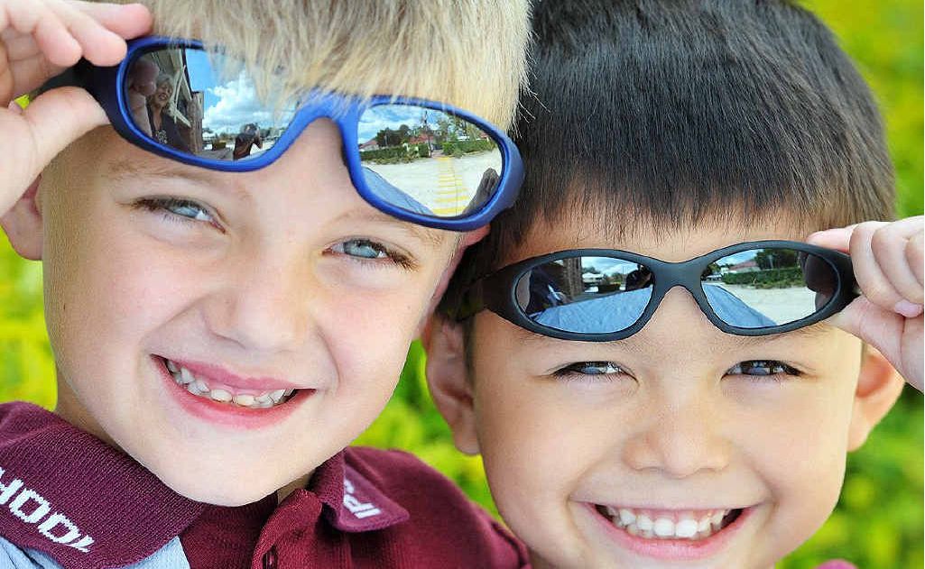 SUN SAFE: Ipswich Grammar School prep students Declan Hoffensetz and Henric Stoessel get in the spirit of National Sunnies Day. SUN SAFE: Ipswich Grammar School prep students Declan Hoffensetz and Henric Stoessel get in the spirit of National Sunnies Day.
