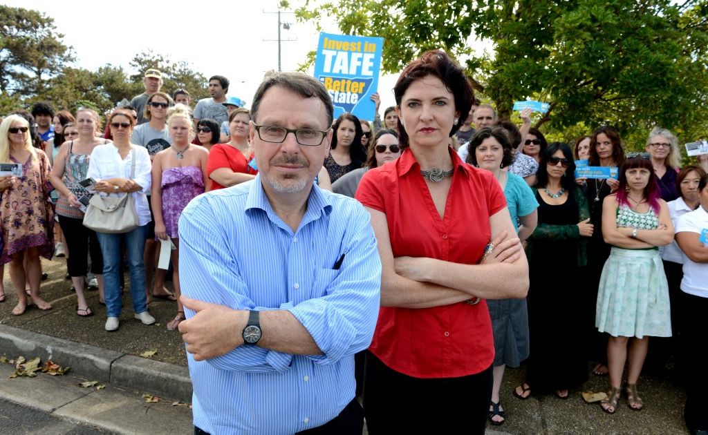 John Kaye and Therese Murphy at the protest at Kingscliff TAFE. Photo: John Gass / Daily News John Kaye and Therese Murphy at the protest at Kingscliff TAFE. Photo: John Gass / Daily News