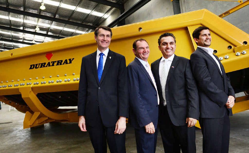 HAPPY GROUP: Graham Quirk and Paul Pisasale with Conymet Duratray managing directors, Marco and Matias Medel. HAPPY GROUP: Graham Quirk and Paul Pisasale with Conymet Duratray managing directors, Marco and Matias Medel.