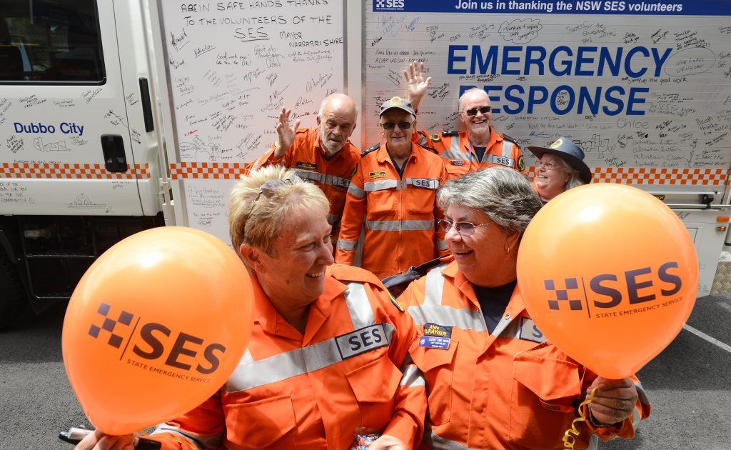 Janine Bridle of Grafton City SES and Ann Mara of Wooli Yuraygir get together with other SES members to promote SES Week in Prince St Grafton. Photo: Adam Hourigan / The Daily Examiner Janine Bridle of Grafton City SES and Ann Mara of Wooli Yuraygir get together with other SES members to promote SES Week in Prince St Grafton. Photo: Adam Hourigan / The Daily Examiner